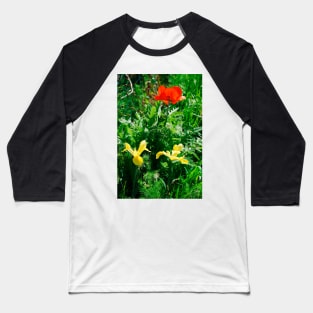 Giant Red Poppy and Irises Baseball T-Shirt